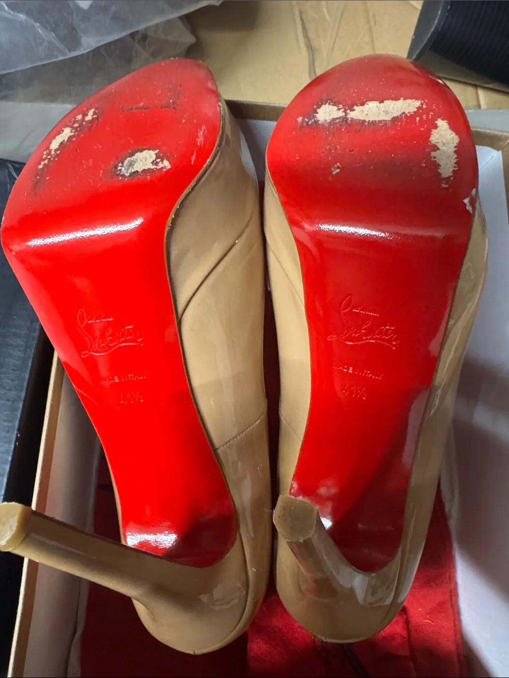 Christian Louboutin Beige Patent Platform Stiletto Pumps